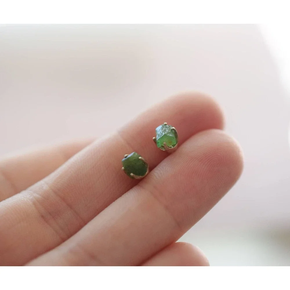 Emerald Earrings, Raw Emerald Earrings, Gemstone Earrings, Natural Emera…
